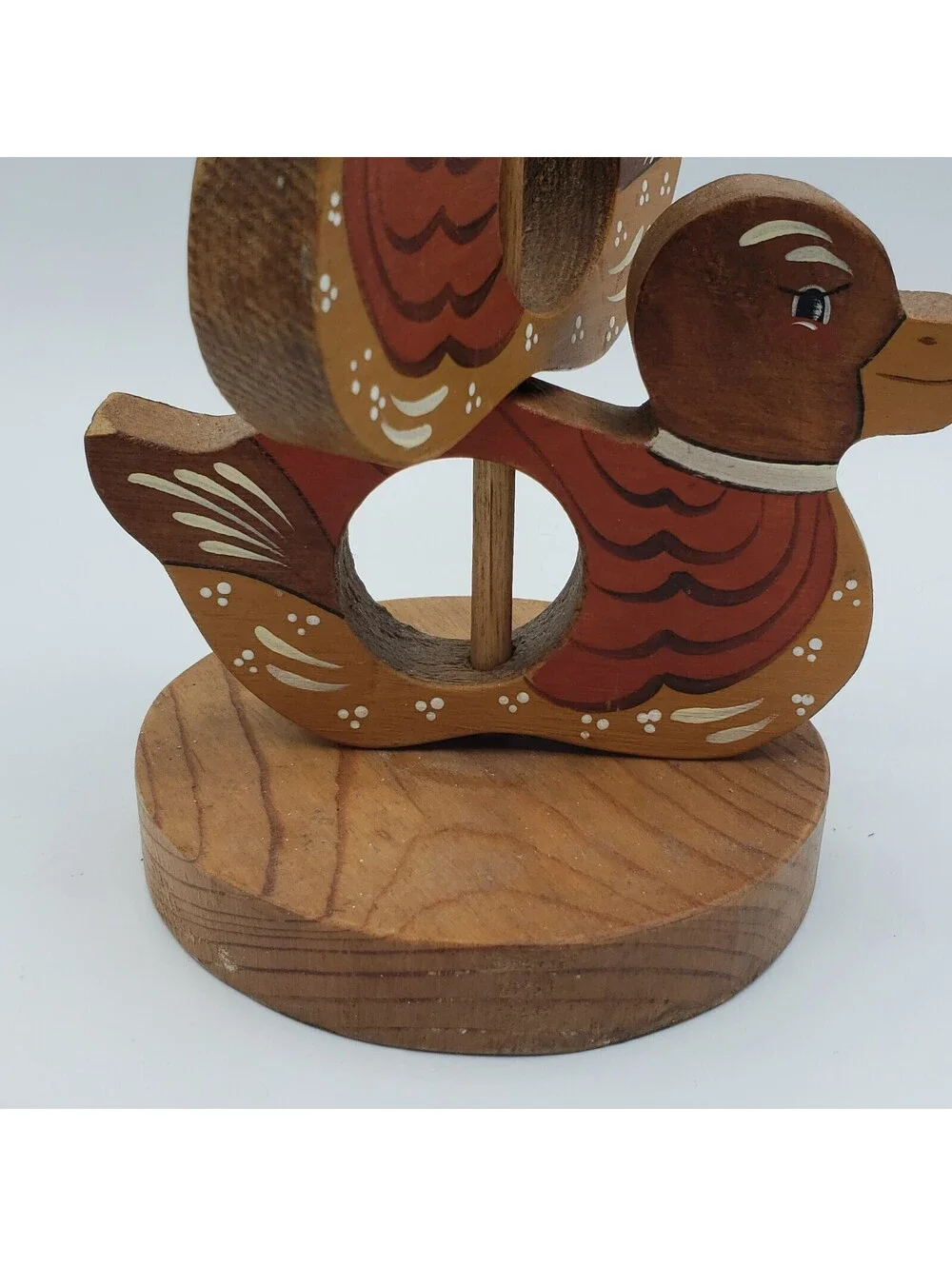 Folk Art Napkin Rings Hand Painted Wood Duck  With Stand Country Farm Core